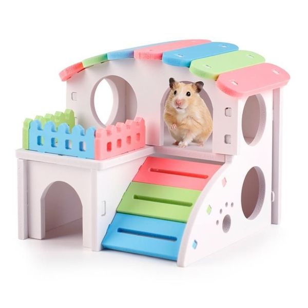 Küçük Hayvan Malzemeleri Ahşap Hamster Hideout House Squirrel Hedgehog Villa Pet Habitat Aksesuarları Chinchilla Gine Domuzları238E