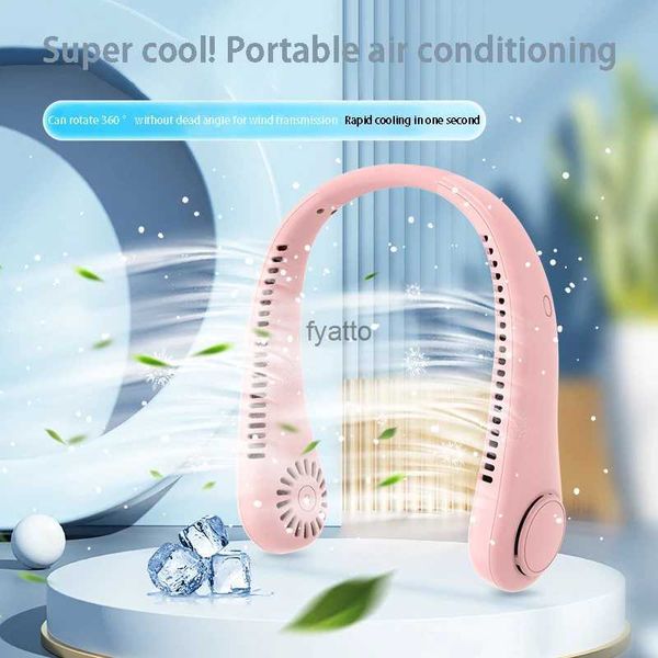 Elektrische Fans Tragbarer hängender Halsventilator USB-Aufladung Silent Handheld Folding Mini Bladeless Sports Outdoor Sommer LuftkühlerH240313