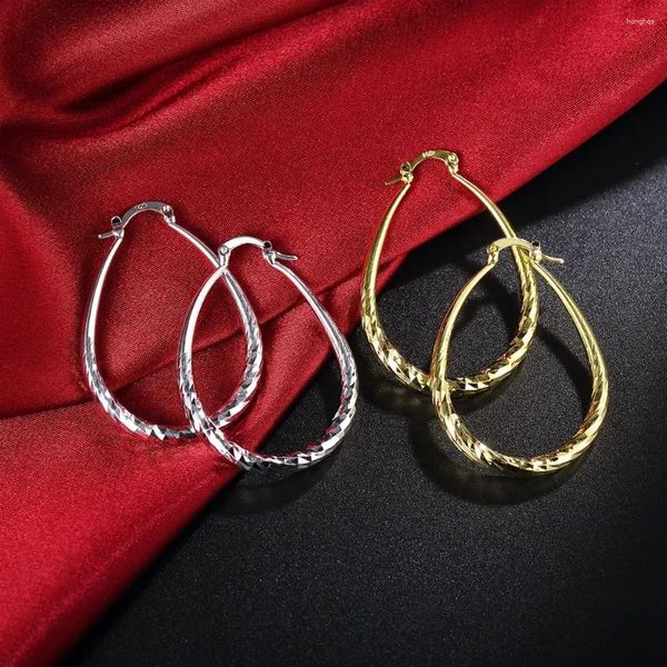 Brincos de argola finos 925 prata esterlina corda oval 4.4cm alta qualidade 18k banhado a ouro joias modernas casamento presente de natal