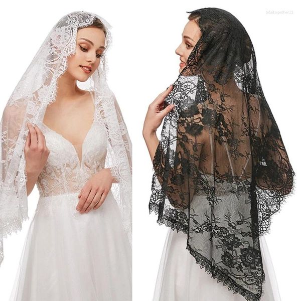 Veli da sposa Mantiglia di pizzo Velo Morbido e confortevole Copricapo dal design floreale squisito per le donne Ragazze Cappelle della chiesa Dropship