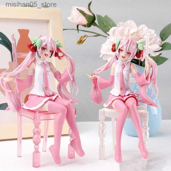 Action-Spielzeugfiguren, japanischer Anime, Hatsune Miku, Charakter, sexy Charakter, Dekoration, weiß, rosa, Stuhl, Kawaii, Auto, Dekoration, Serie, Modell, Geschenk, Q240313