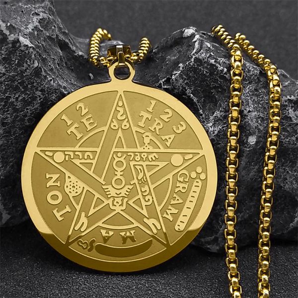Еврейский тетраграмматон, еврейская пентаграмма, ожерелья из желтого золота 14 карат для мужчин, мужская цепочка золотого цвета, ювелирные изделия, мужское ожерелье