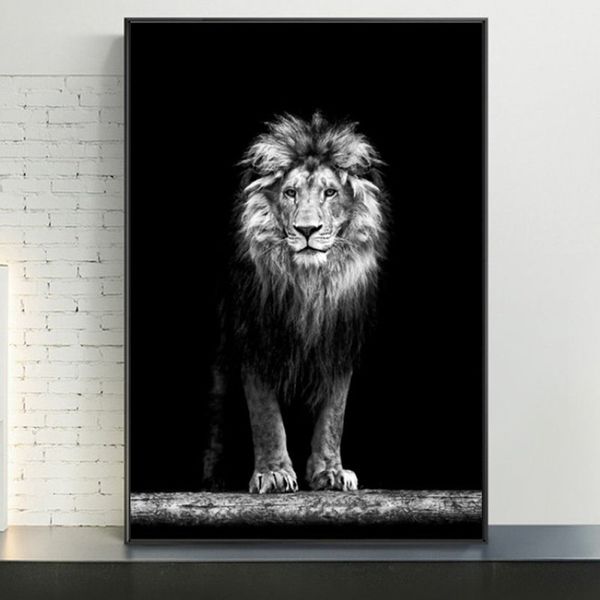 Grande leão selvagem animais feroz besta cartaz arte da parede pintura em tela quadros decorativos po para sala de estar decor255l