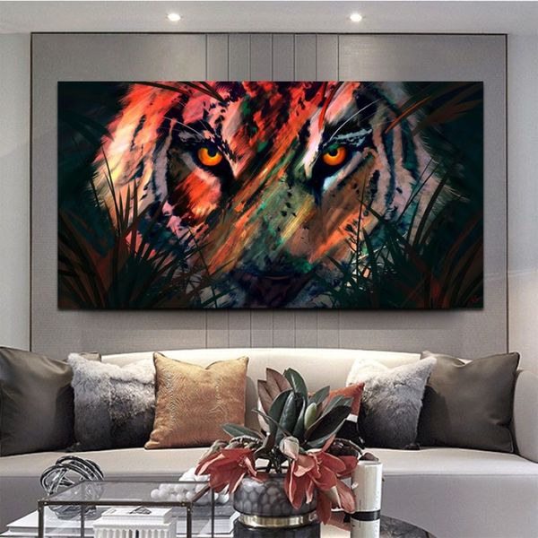 Wandbilder abstrakt farbenfrohe Tiger Poster und Drucke Leinwand Malerei Dekoration für Wohnzimmer Tierposter263e