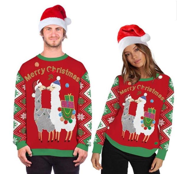 Unisex Niedlicher Tier-3D-Druck Hässlicher Weihnachtspullover Paar-Outfit Rundhalspullover Pullover Männer Frauen Winter Plus Size Clothing2018980