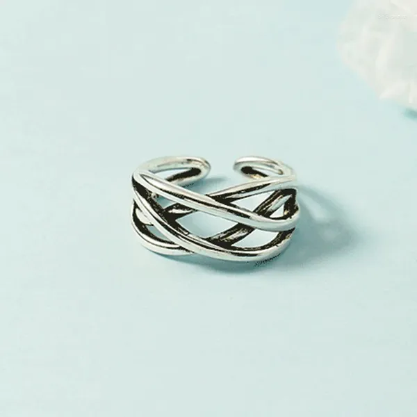 Кольца кластера, многослойное переплетенное кольцо в стиле панк, женское ретро-серебро, простой открытый указательный палец, модные женские украшения, подарок на вечеринку