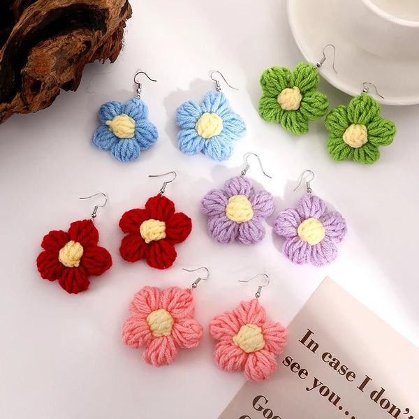 Baumeln Ohrringe DIY Weiche Nette Wolle Candy Farbe Blume Anhänger Für Mädchen Koreanische Mode Schöne Kleine Ohr Haken Partei Schmuck geschenk