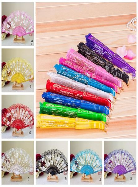 Vintage 10 colori disponibili Ventagli con mani Logo su costole Ventagli in pizzo rosa a mano in legno di bambù Arti e mestieri Bomboniere regalo3940870