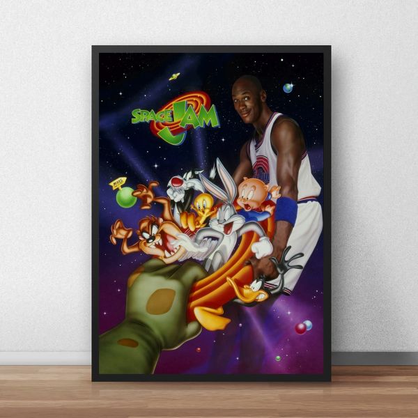 Kalligrafie Space Jam Filmplakat, klassisches 90er-Jahre-Vintage-Leinwand-Kunstdruck, Heimdekoration, Wandgemälde (kein Rahmen)