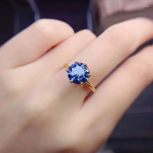 Cluster-Ringe, blauer 2 Karat Moissanit, wunderschöner Fadenring, 925er Sterlingsilber, Diamant, Modeschmuck für Frauen
