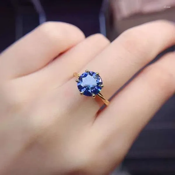 Anelli a grappolo Anello con bellissimo filo di Moissanite blu da 2 ct, gioielli in argento sterling 925 con diamanti per le donne