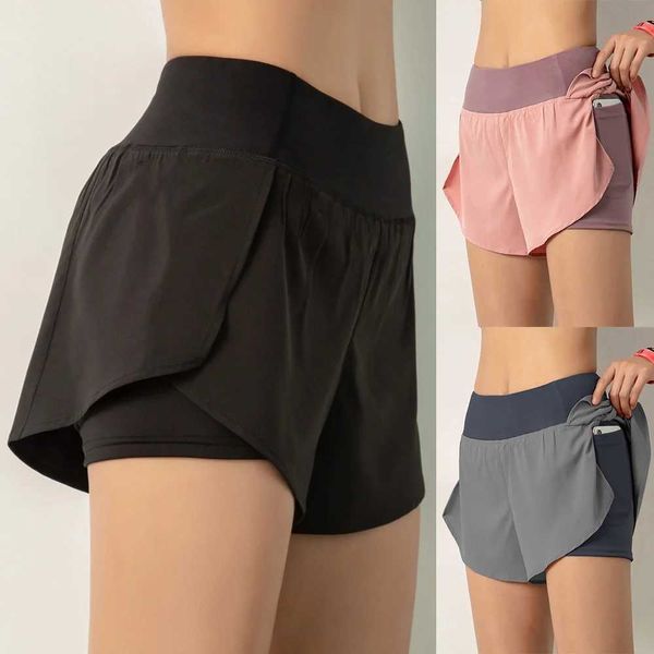 Shorts femininos 2 em 1, shorts de yoga para mulheres, fitness, top spandex, neon, elástico, corrida, treino, leggings curtos para mulheres, academia, esporte, l24313