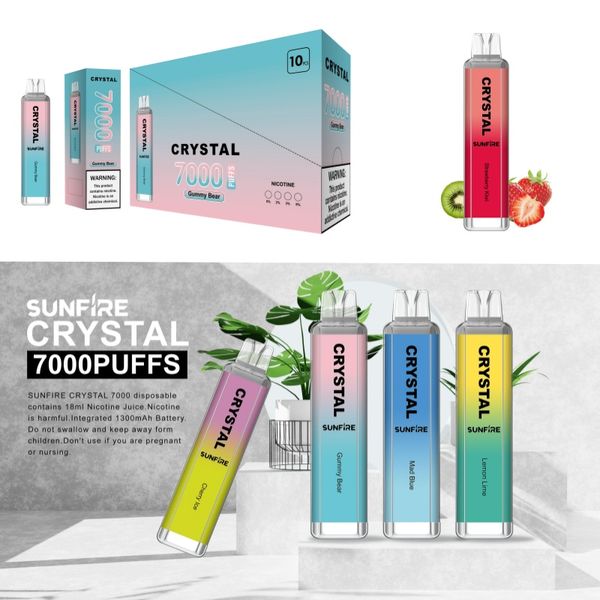 Sunfire Crystal Pro Max 7000 Puff Tek Kullanımlık 7K E Sigara 10 Fravors 16ml Pod Elektronik CIGS Cihaz Vaper RBG Işık Vape Kalem Kiti Belçika Lüksemburg Hollanda