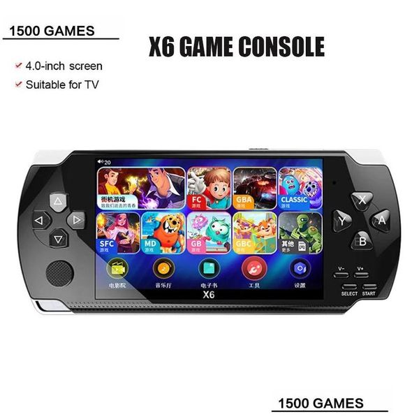 Jogadores de jogos portáteis X6 4.0 polegadas Console portátil 8G 32G Pré-instalado 1500 jogos Suporte TV Out Video Hine Boy Player Drop Delivery DHR19