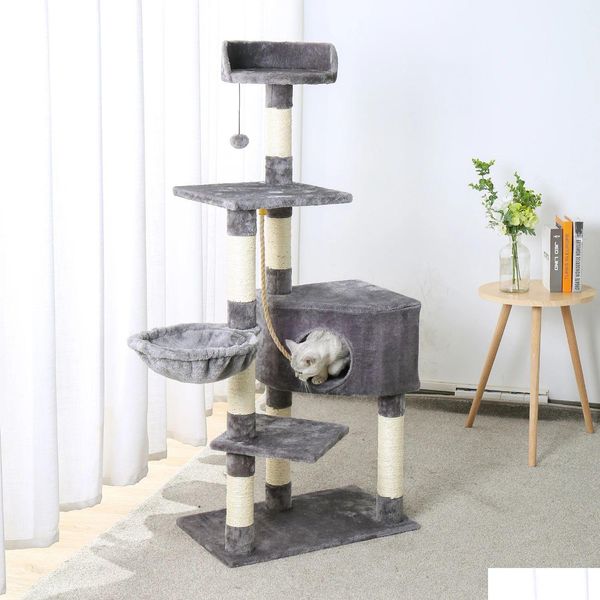 Arranhadores de móveis para gatos Árvore de entrega doméstica Torre de luxo com condomínios duplos Espaçoso Poleiro Mosca Envolto Arranhando Sisal Post A Otvt4