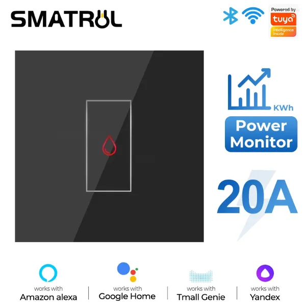 Smart Home, Casa Intelligente di Controllo 20A Monitor di Alimentazione Tuya Wifi Riscaldatore di Acqua Caldaia Touch Interruttore Condizionatore D'aria Temporizzazione Della Luce Della Parete di UE Per Alexa Google