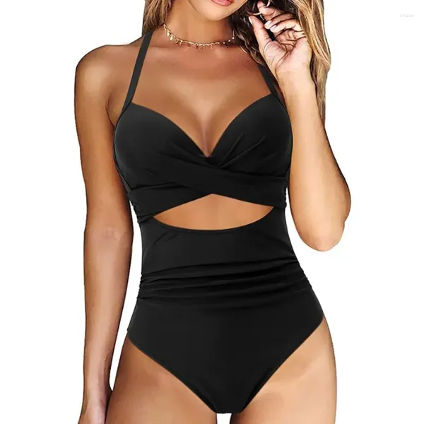 Damen-Bademode, sexy Badeanzug für Damen, Übergröße, einteiliger Badeanzug, Neckholder, verdrehte Vorderseite, Push-up, Ausschnitt, Monokini, Schwimmbadeanzug