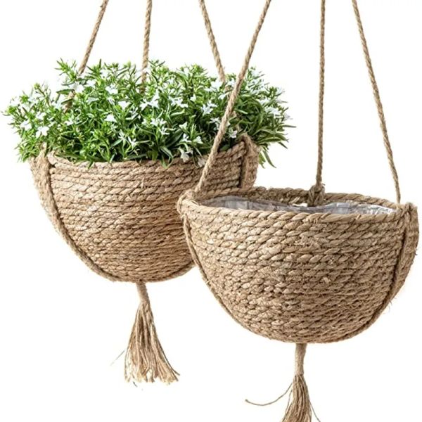 Fioriere Natural Seagrass Set di fioriere sospese Set di vasi per piante da interno Boho Decor Coprivaso per piante Vasi da fiori Decorazione del giardino di casa FU