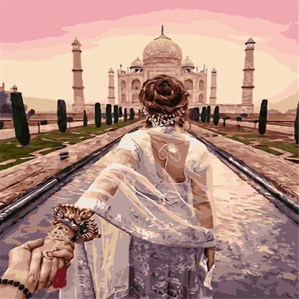 Mosaico decoração de casa paisagem Taj Mahal diy pintura diamante kit ponto cruz strass redondo completo diamante bordado yx4307161o