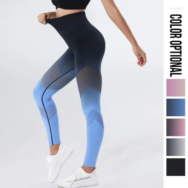 Aktif Pantolon Gradyan Rengi Mesh Tasarımı ve Buliftli Kadınlar İçin Yüksek Belli Yoga Taytlar