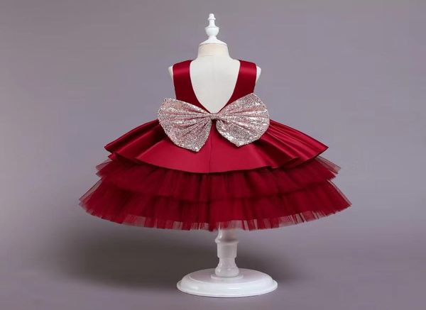 Baby Kids Girl039s Abiti Big Bowknot Paillettes Princess Ball Gown Pageant Summer Party Gonna Dance Tulle European American Styl8071332