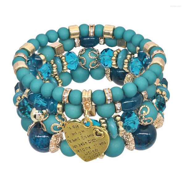 Braccialetti con ciondoli Moda Cristallo di pietra naturale della Boemia per le donne Gioielli da festa con bracciale multistrato fatto a mano a forma di cuore con perline