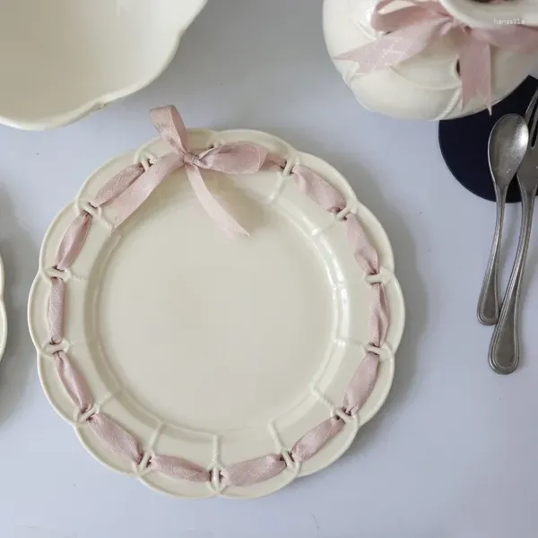 Caffettiere Francese retrò crema pizzo goffrato piatto in ceramica e stoviglie per il tè set pomeridiano ufficio casa tazza utensili per bere