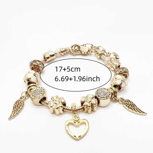 Pulseira de luxo moda strass liga flor grânulo asas de anjo amor forma pingente pulseira de corrente para mulheres homens uso diário jóias presente