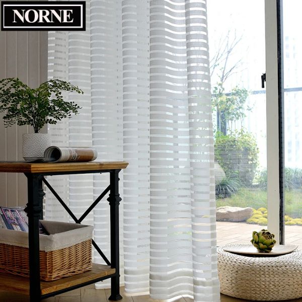 Cortinas NORNE Semi Branco Jacquard Listrado Renda Transparente Cortina Voile Painéis Tule para Janelas Sala de estar Cozinha Quarto Cortinas Cortinas