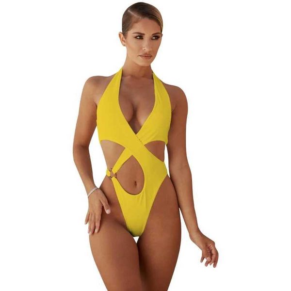 Costumi da bagno Costume intero da donna Costumi da bagno sexy con cut-out Bikini all'americana Costume da bagno incrociato sul davanti senza costumi da bagno posteriori Sport acquatici brasiliani 240311