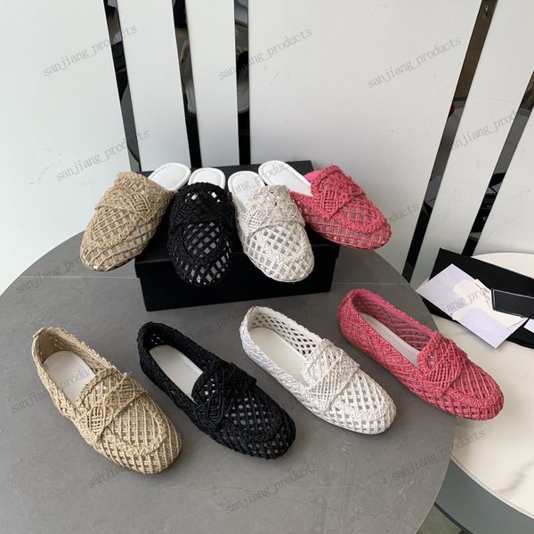 Treccia di paglia maglia Sandali di lusso da spiaggia PARIS c pantofole Donna Appartamenti Estate Pigro rafia di canapa all'uncinetto Designer moda infradito signora Scivoli scarpe mocassini graffi muli