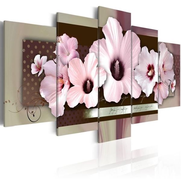 Hdno frame5pcs conjunto moderno pintura em tela rosa hibisco flor arte impressão sem moldura pintura em tela imagem de parede casa decoratio280j