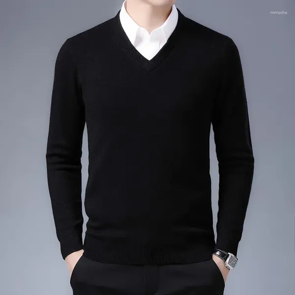 Мужские свитера, мужские толстые супертонкие мериносовые шерсти, осень-зима 2024, мужские пуловеры с длинным рукавом из чистого v-образного выреза