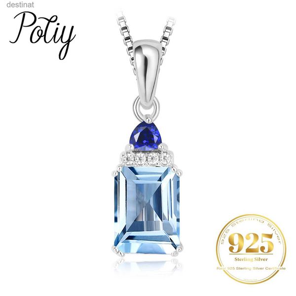 Kolye Kolyeleri Potiy Emerald Cut Sky Mavisi Topaz Sapphire 925 Sterling Gümüş Kolye Kolye Zinciri Olmayan Kadın İçin Günlük Jewelryl242313