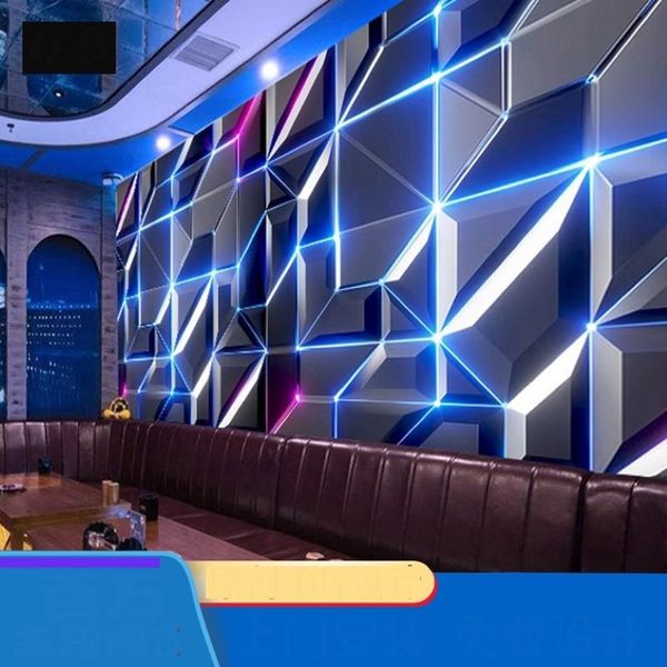 Wallpapers Tecnologia de iluminação 3D KTV E-sports El Internet Bar Decoração Mural Cinema Privado Cool Geométrico Papel de Parede Water272I