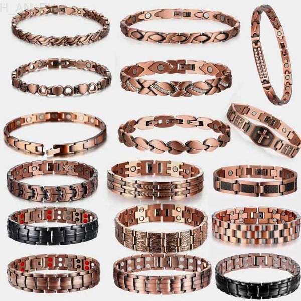 Colares Pingente Homens Pure Copper Pulseira Saúde Energia Germânio Pulseira Magnética Vintage Holograma Chain Link Pulseiras para Mulheres Artrite L24313