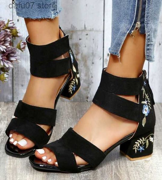 Elbise ayakkabıları bel çantaları moda nakış çiçek açık ayak parmağı çanta topuk roman ayakkabıları kadın yaz kalın yüksek sandaletler büyükh240313
