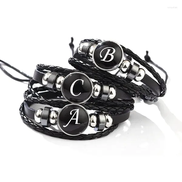 Armreif Mode 26 Buchstaben PU Leder Armbänder Multilayer A-Z Name Initialen Armband Für Männer Handgelenk Zubehör Schmuck Geburtstag Geschenke