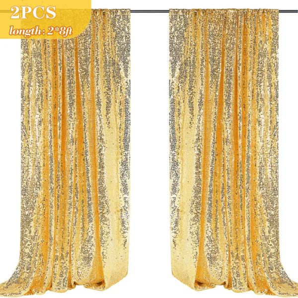 Cortinas de lantejoulas para cenário, 2 painéis 2x8 pés, dourado/prata, cenário para festa de casamento, chá de bebê, fundo de fotografia brilhante