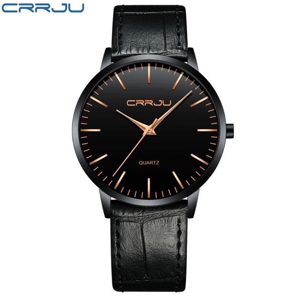 Cwp luxo relógios masculinos crrju ultra fino à prova dwaterproof água esporte quartzo relógio de pulso masculino fino pulseira de couro presente reloj hombre