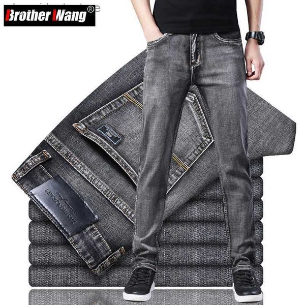 Calças de brim masculinas estilo clássico verão fino cinza jeans negócios moda alta qualidade estiramento denim calças retas calças masculinas marca l240313