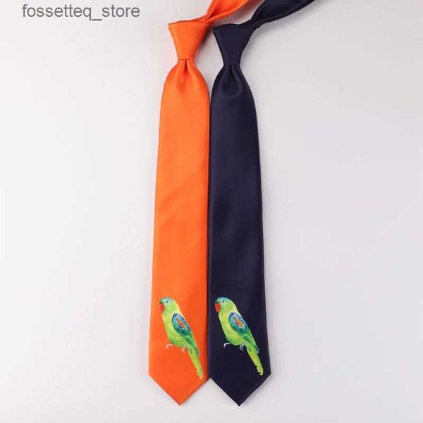 Gravatas Frete grátis Nova gravata masculina Design original pássaro laranja papagaio homens mulheres festa personalidade arte casual impressão birtay presente L240313