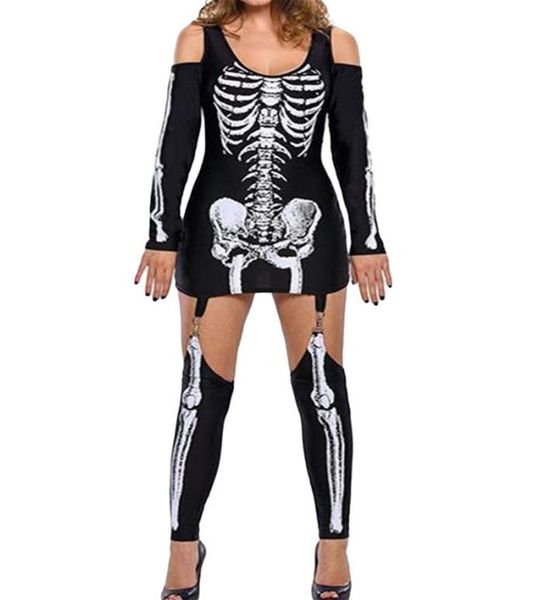 Abiti casual Costume di Halloween da donna a maniche lunghe Abito stampato scheletro con calzeCasual5217772