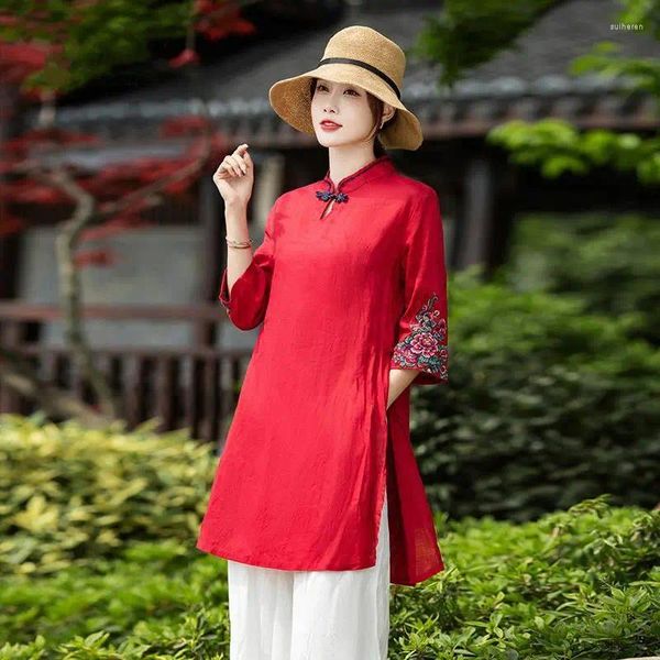 Ethnische Kleidung 2024 Chinesisches traditionelles Qipao Hanfu Top Frauen Nationaler Stil Vintage Bluse Tang-Anzug Hemd