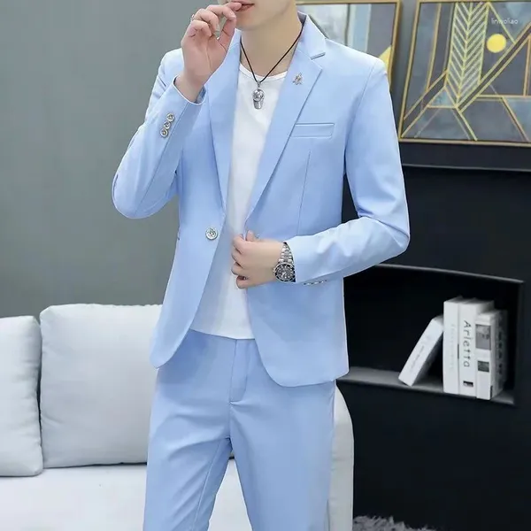 Herrenanzüge Anzug Männer Voll Zwei Knopf Mantel Hosen Formale Business Professionelle Freizeit Koreanische Version Slim Fit QMN