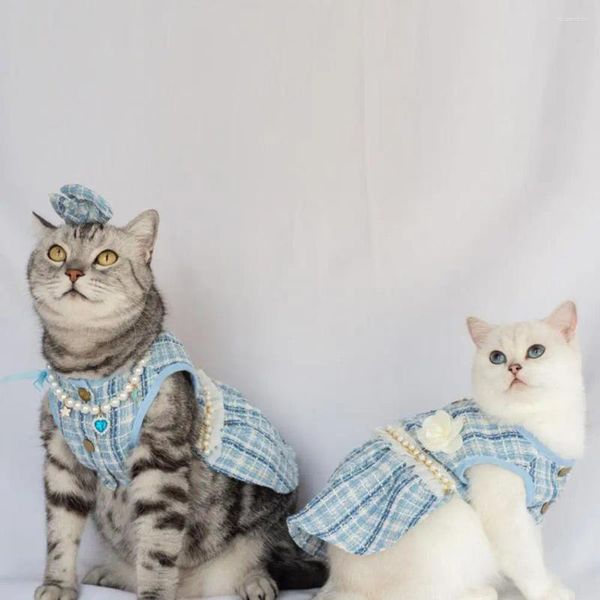 Костюмы для кошек, удобная одежда для домашних животных, милое платье с головным убором с бантом, цветочный декор из искусственного жемчуга для собак, кошек, одежда принцессы для щенков