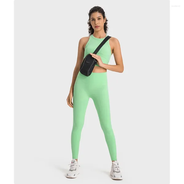 Leggings da donna Canotta sportiva antibatterica nuda e resistente con cuscino sul petto Pantaloni da yoga a vita alta con sollevamento dell'anca