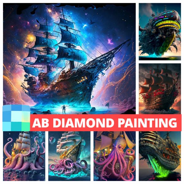 Stitch Ab Northern Lights Pirate Ghost Ship 5D Diamond Painting Cross Stitch