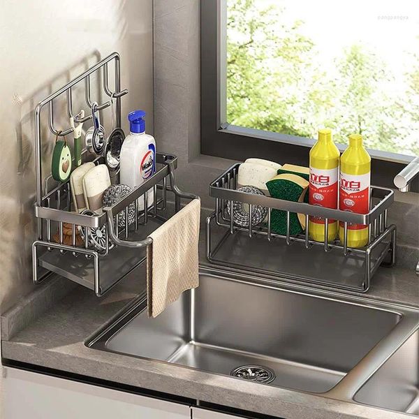 Küche Lagerung Carbon Stahl Selbstentleerende Waschbecken Regal Drain Rack Schwamm Organizer Hängen Seife Korb Bad Shampoo Regal