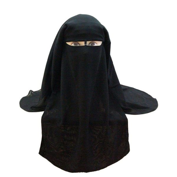 Bandana muçulmano cachecol islâmico 3 camadas niqab burqa gorro hijab boné véu preto capa de rosto abaya estilo envoltório cabeça cobrindo 2270c